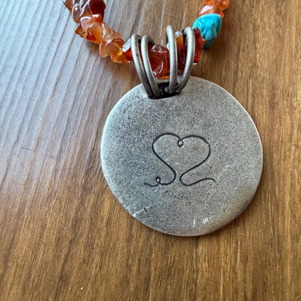 Peyote Bird Free Spirit Necklace Carnelian Orange Turquoise Silver Pendant CWC - Picture 8 of 10